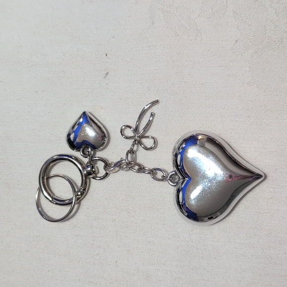 Bag Charm/Keyring - Silver Big Puff Heart, Little Puffy Heart And Bow - Picture 5 of 5